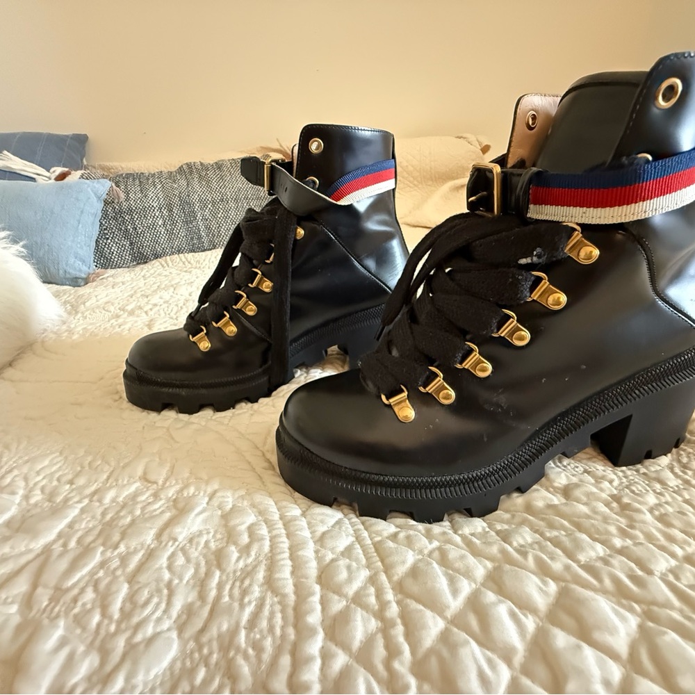 Gucci Leather Combat Boots - Size 7.5